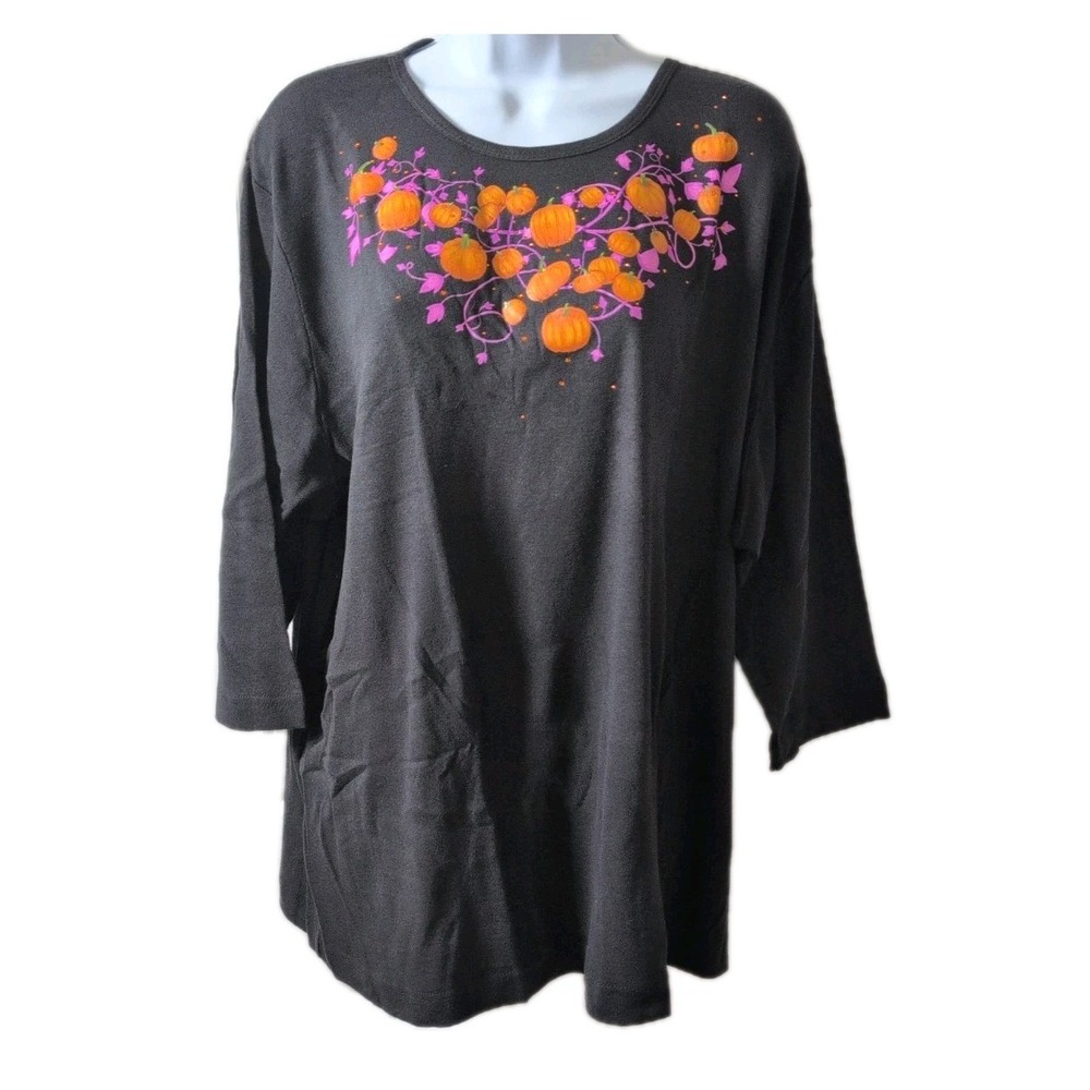 Morning Sun Women's Pumpkin Patch 100% Cotton 3/4 Sleeve Top Size 2X - New
